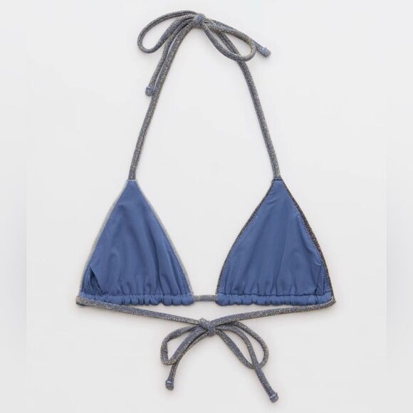 NWT Aerie FULL SET Sparkle String Triangle Top + Cheekiest Bottom in Blue - XS - Picture 7 of 7